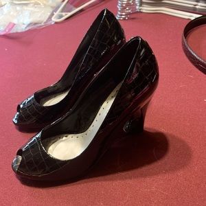 BCBGirls black heels with silver cutout, 6.5 with box